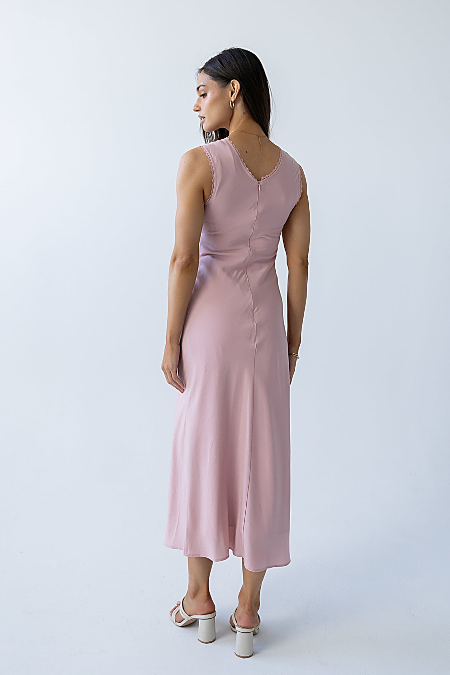 Hailey Lace Trim Maxi Dress in Pink