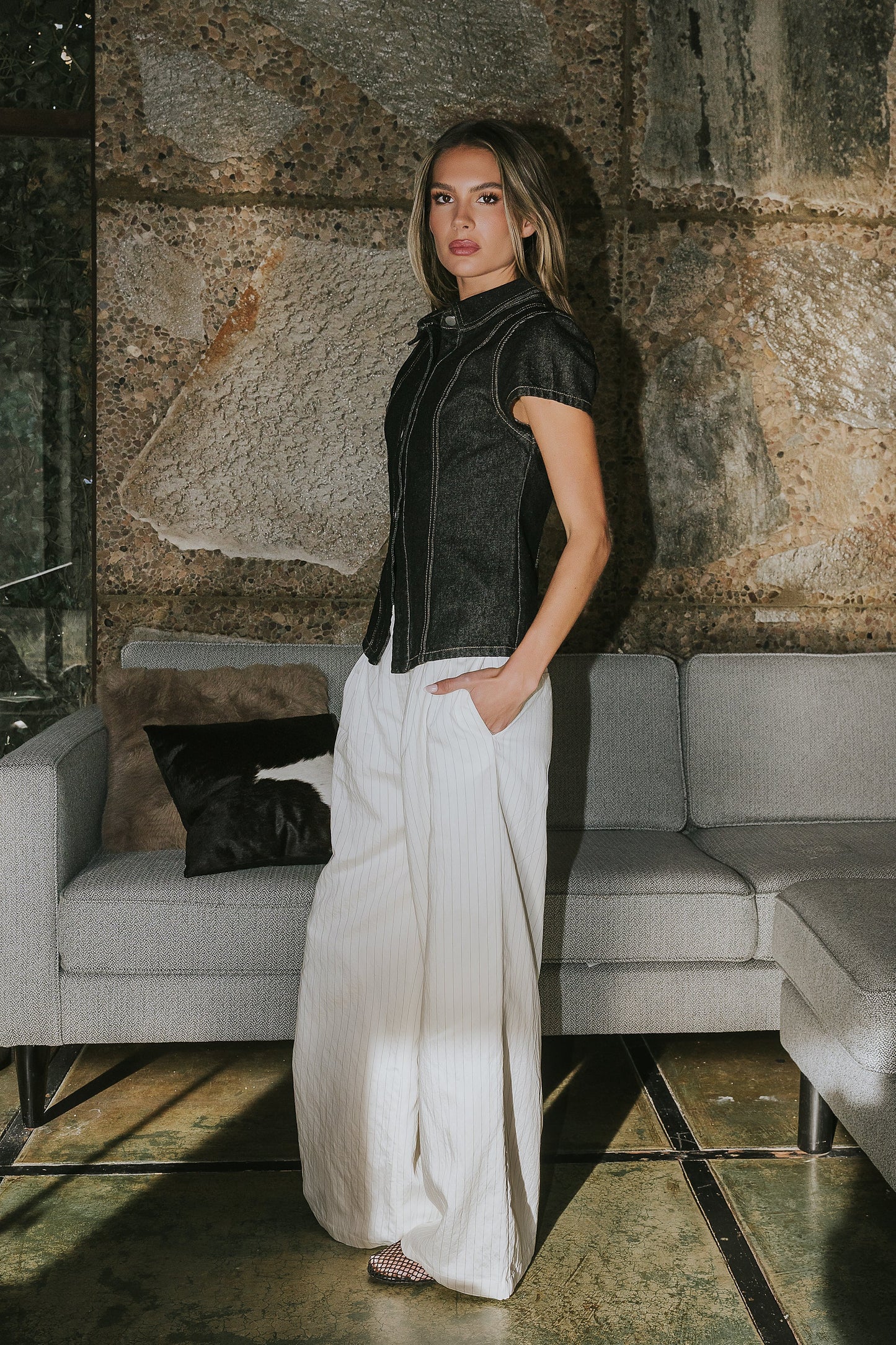 Briley Denim Button Up in Black - FINAL SALE