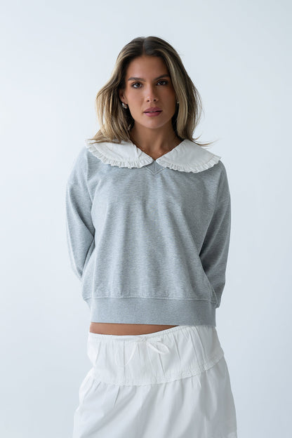 Eddie Collared Sweatshirt in Heather Grey - FINAL SALE