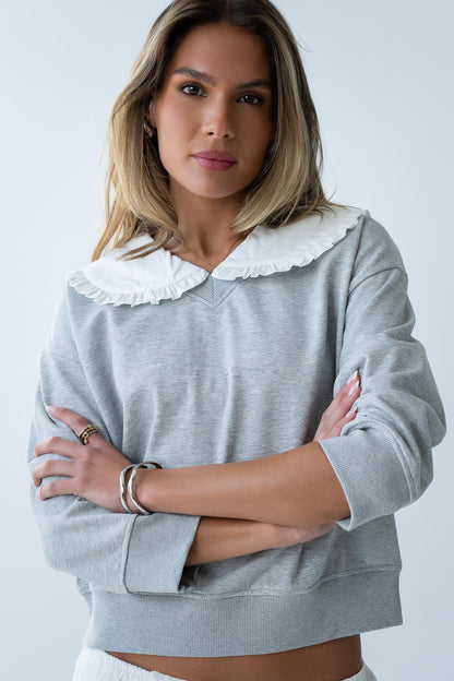 Eddie Collared Sweatshirt in Heather Grey - FINAL SALE