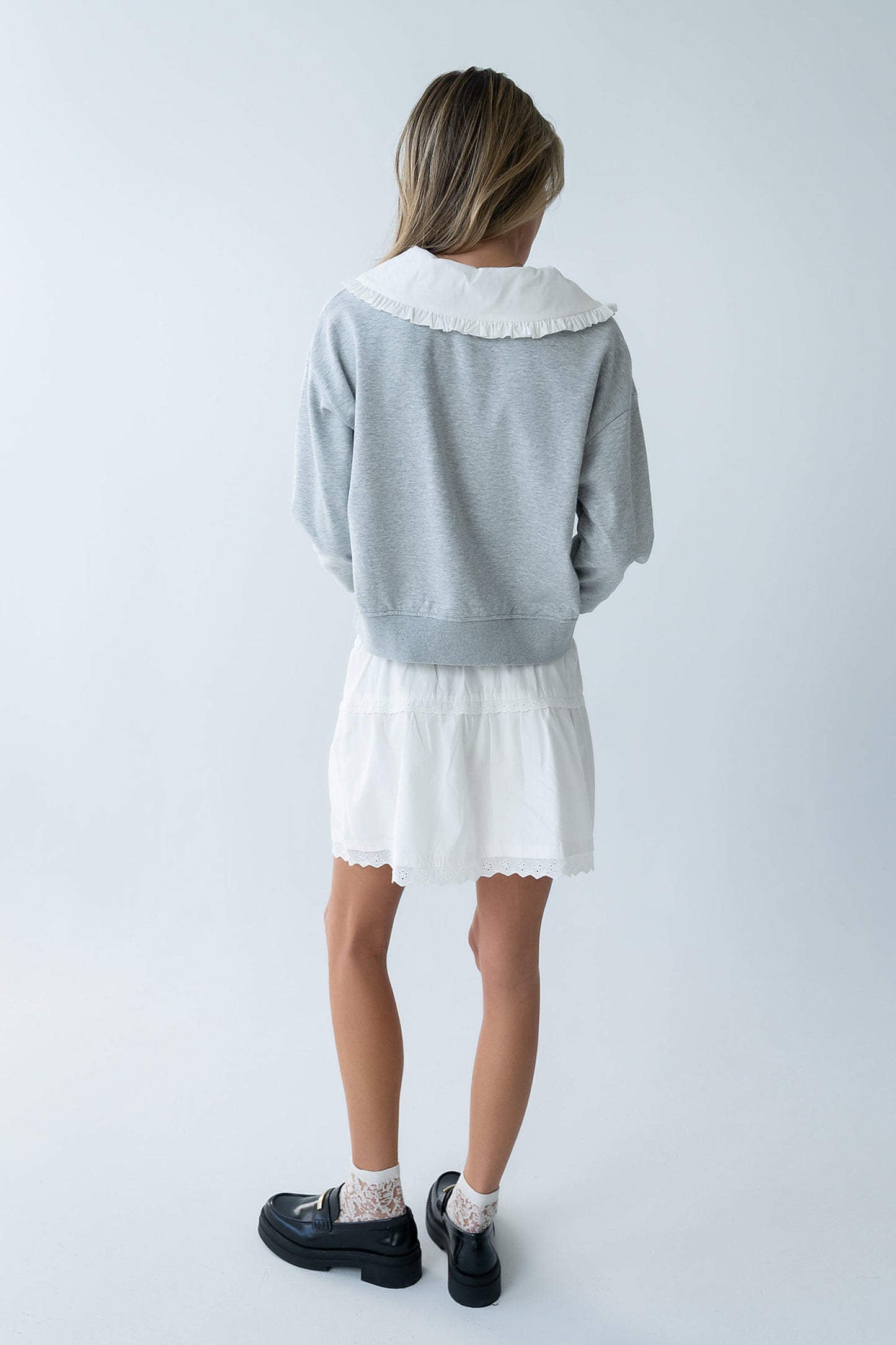 Eddie Collared Sweatshirt in Heather Grey - FINAL SALE