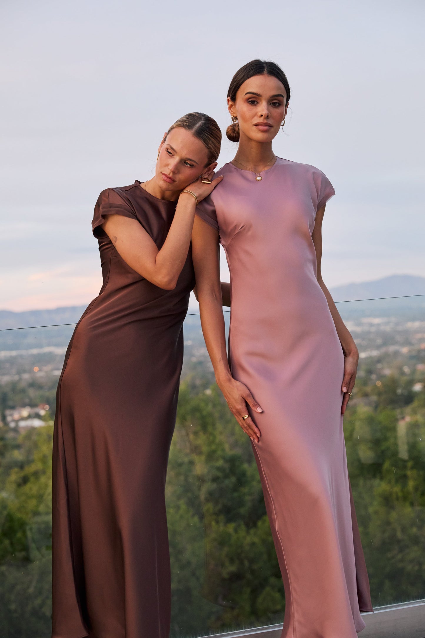 Hannah Satin Maxi Dress in Brown