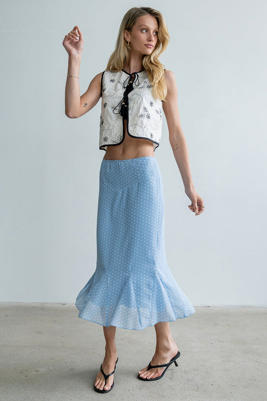 Gigi Polka Dot Midi Skirt in Blue