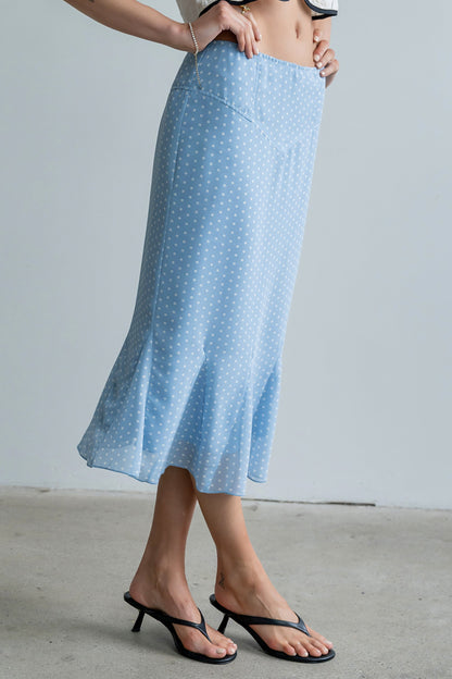 Gigi Polka Dot Midi Skirt in Blue