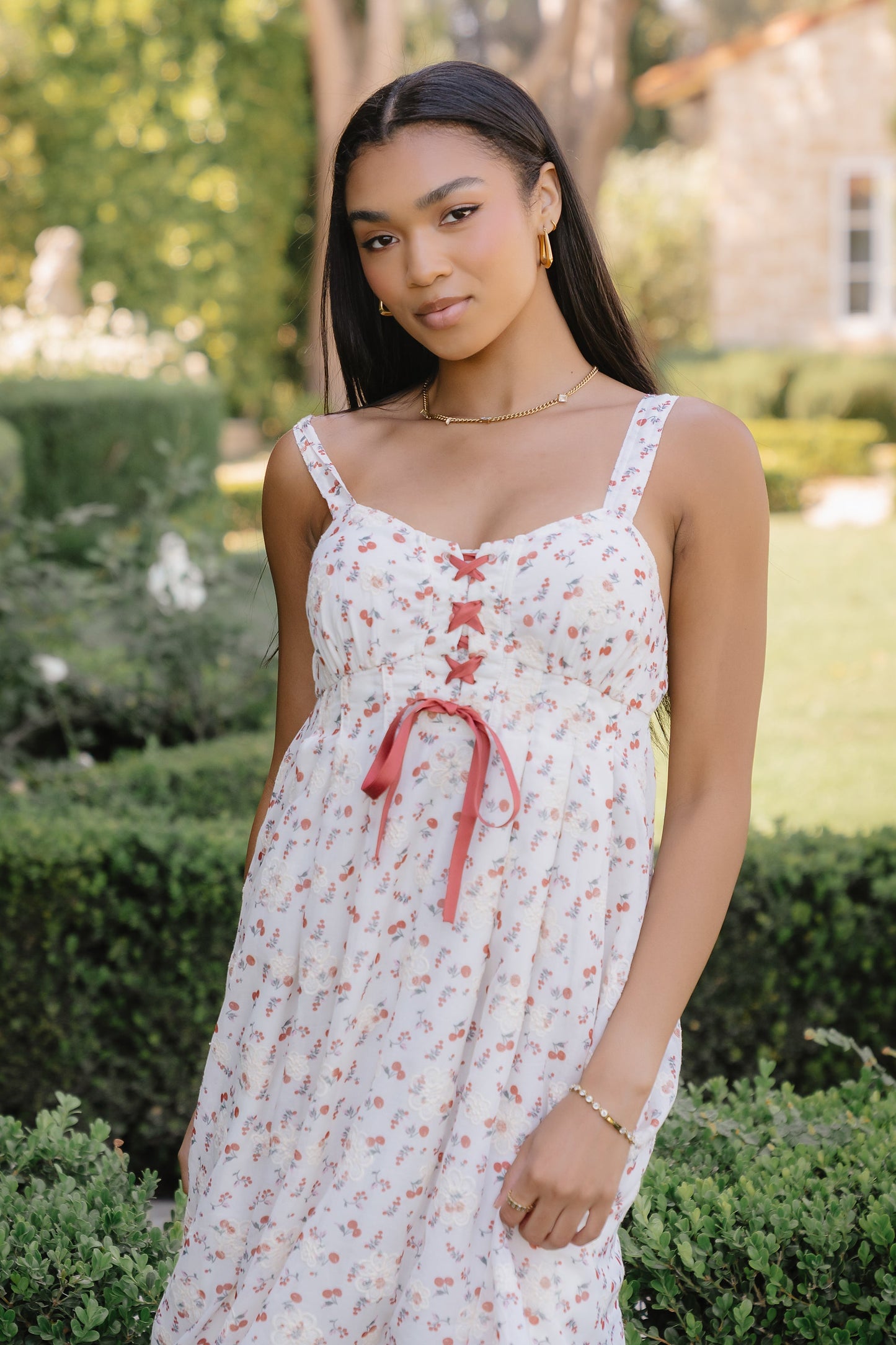 Charley Floral Midi Dress in Red