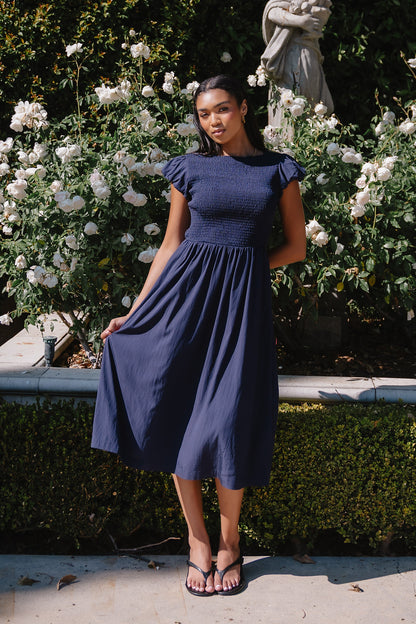 Harshell Smocked Midi Dress