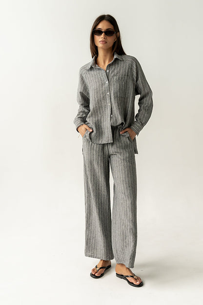 Conner Striped Button Down Top in Black