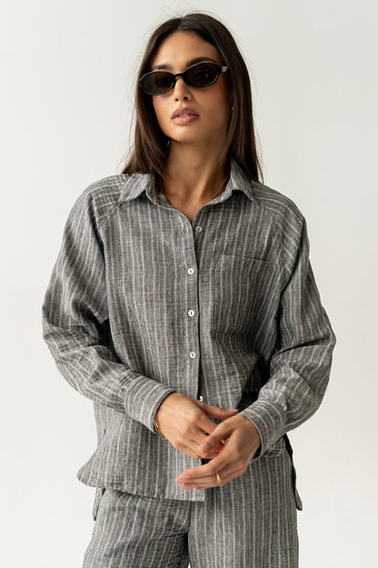 Conner Striped Button Down Top in Black