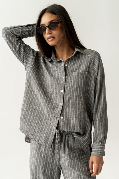 Conner Striped Button Down Top in Black
