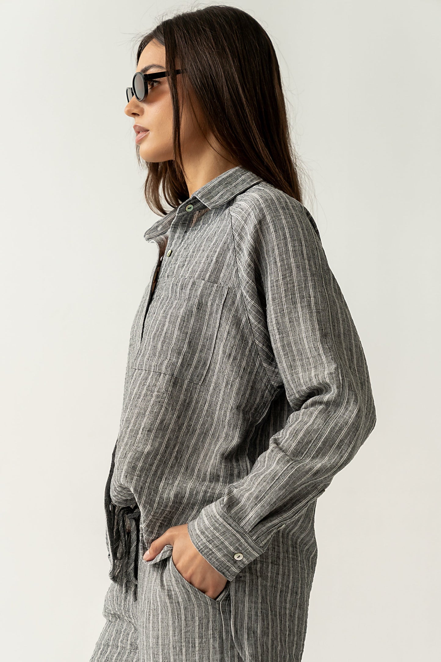 Conner Striped Button Down Top in Black