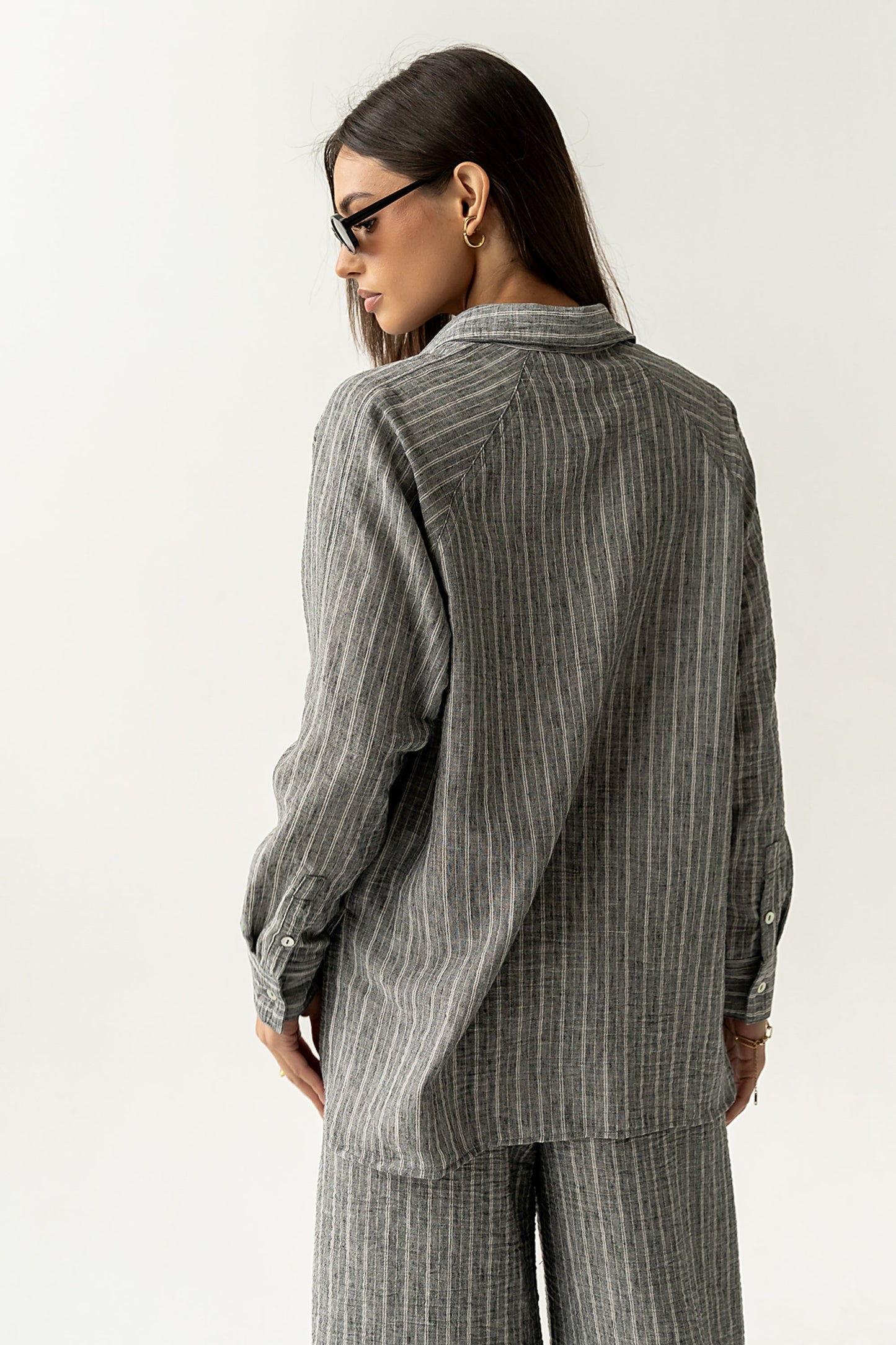 Conner Striped Button Down Top in Black