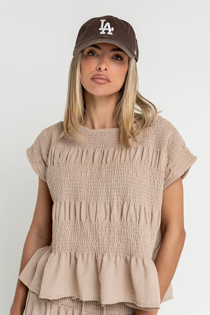 Ashton Smocked Top in Taupe