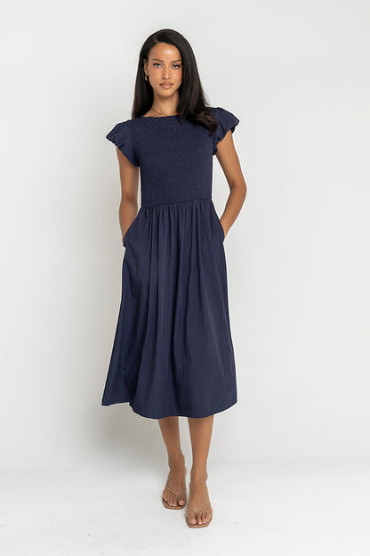 Harshell Smocked Midi Dress