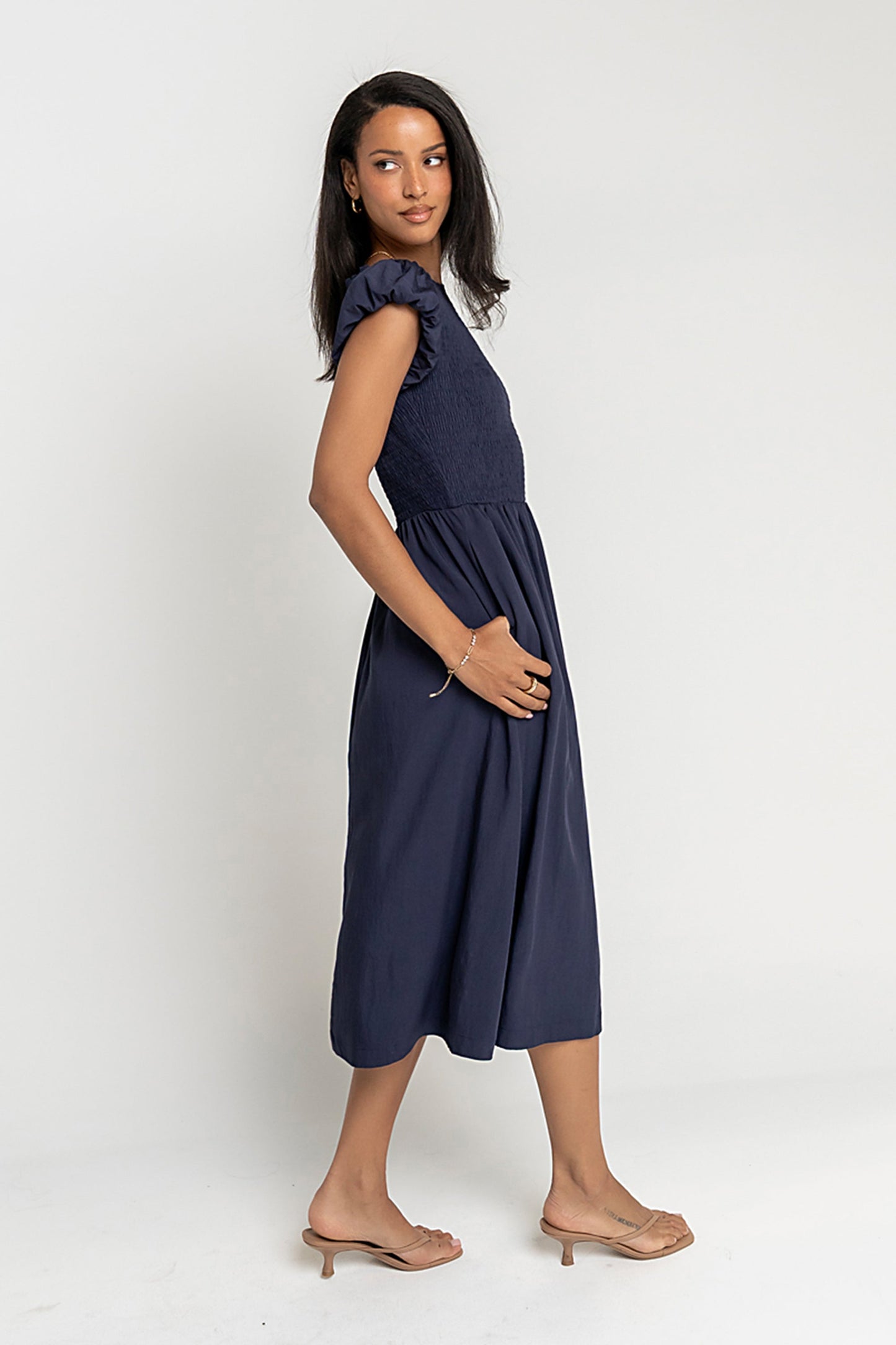 Harshell Smocked Midi Dress