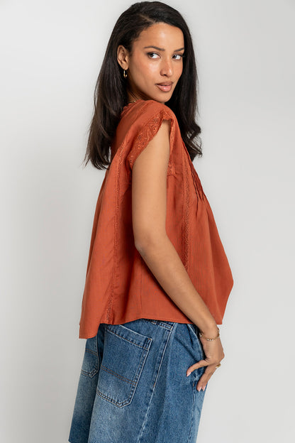 Cambree Pleated Blouse in Terracotta