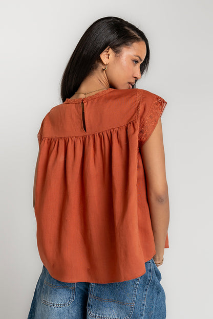 Cambree Pleated Blouse in Terracotta