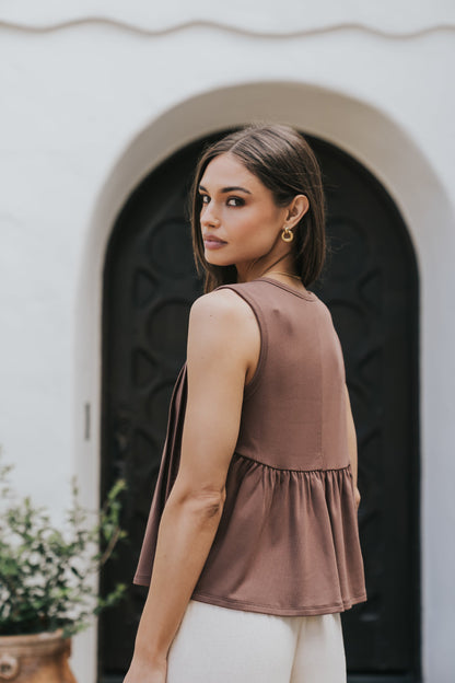 Alice Pintuck Top in Brown