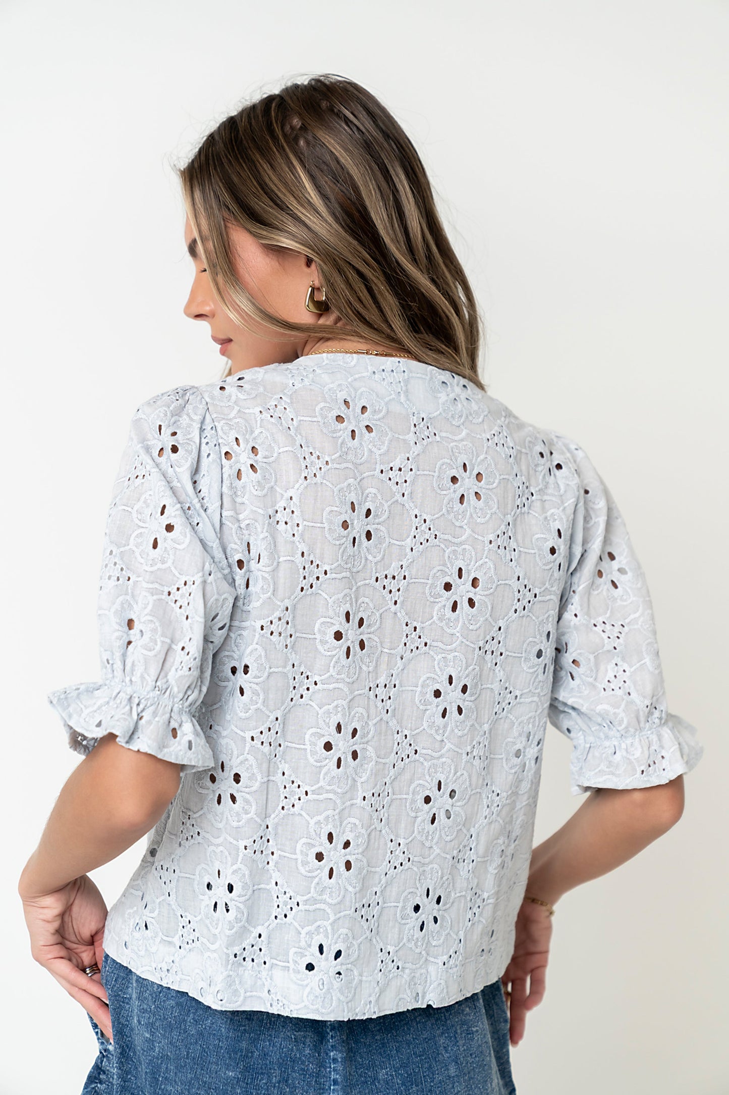 Cassidy Embroidered Button Up in Blue