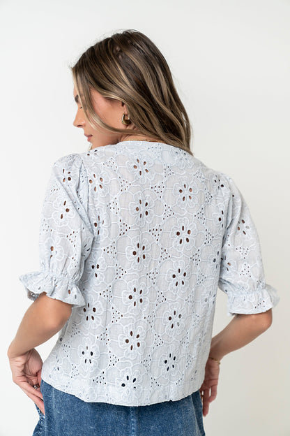 Cassidy Embroidered Button Up in Blue