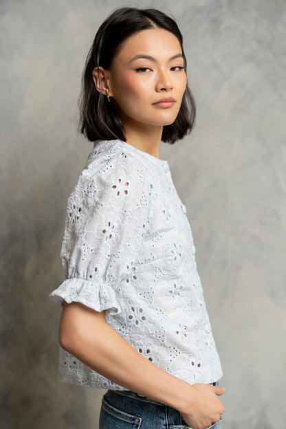 Cassidy Embroidered Button Up in Blue