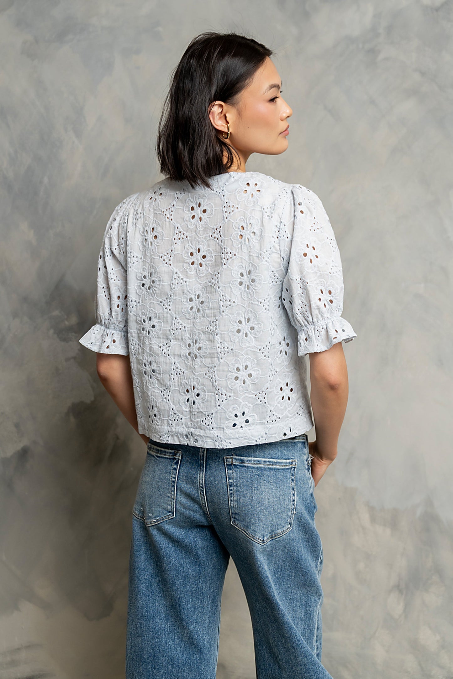 Cassidy Embroidered Button Up in Blue
