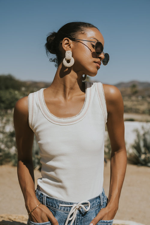 Daniella Ribbed Tank in Ivory