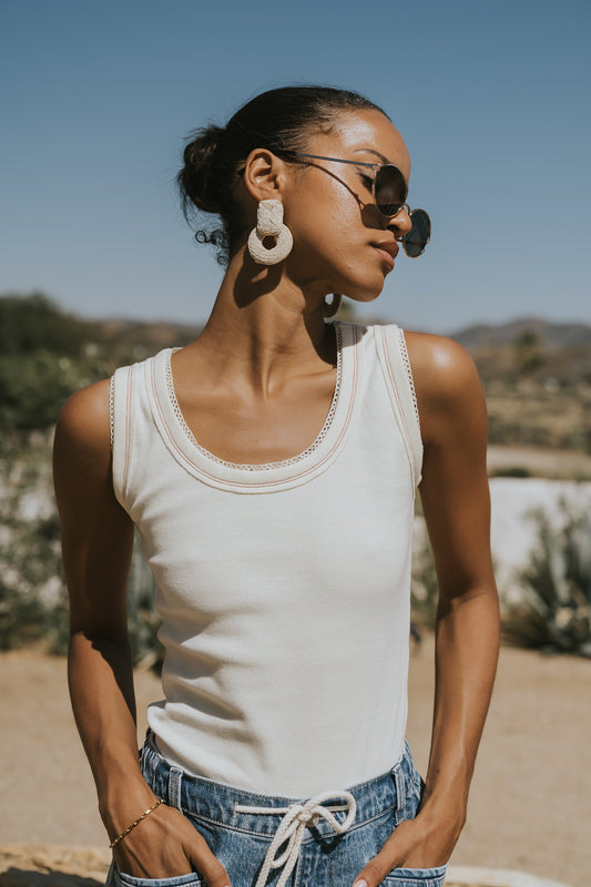 Daniella Ribbed Tank in Ivory