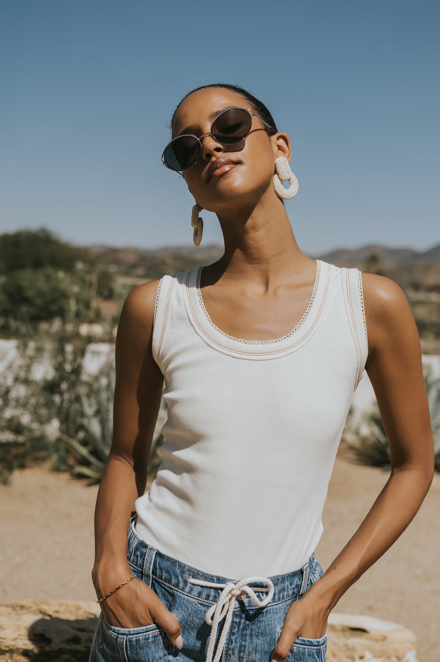 Daniella Ribbed Tank in Ivory
