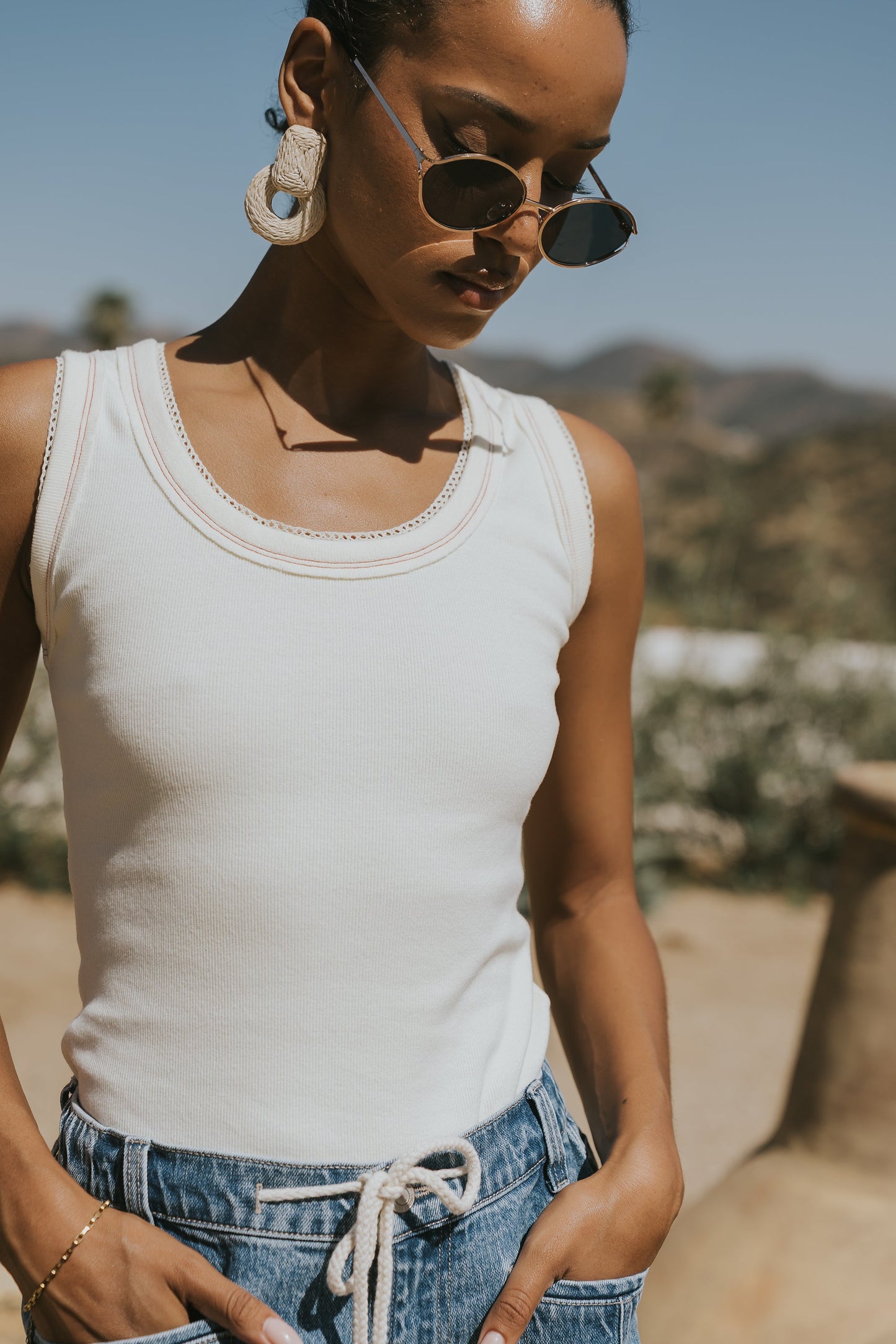Daniella Ribbed Tank in Ivory