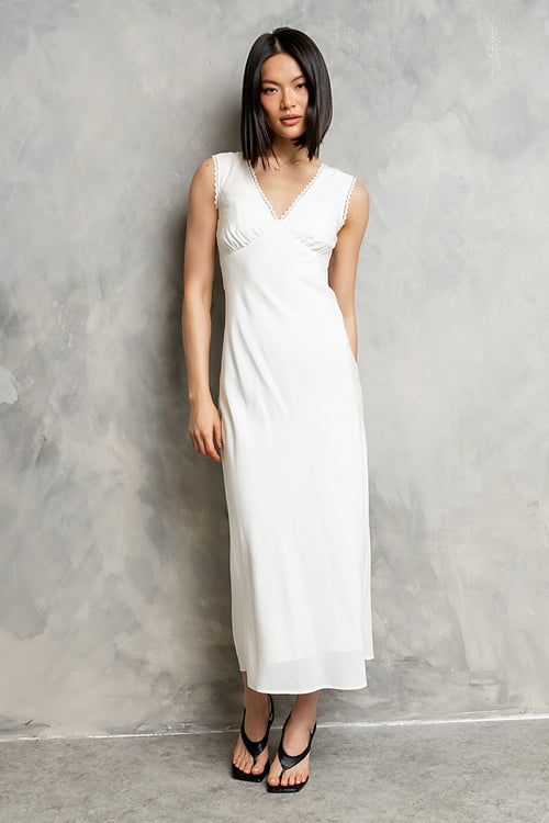 Hailey Lace Trim Maxi Dress in Ivory