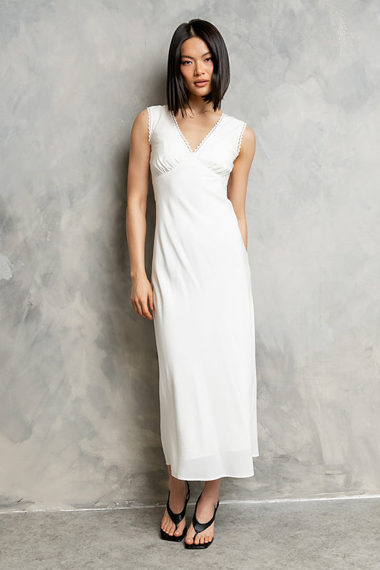 Hailey Lace Trim Maxi Dress in Ivory