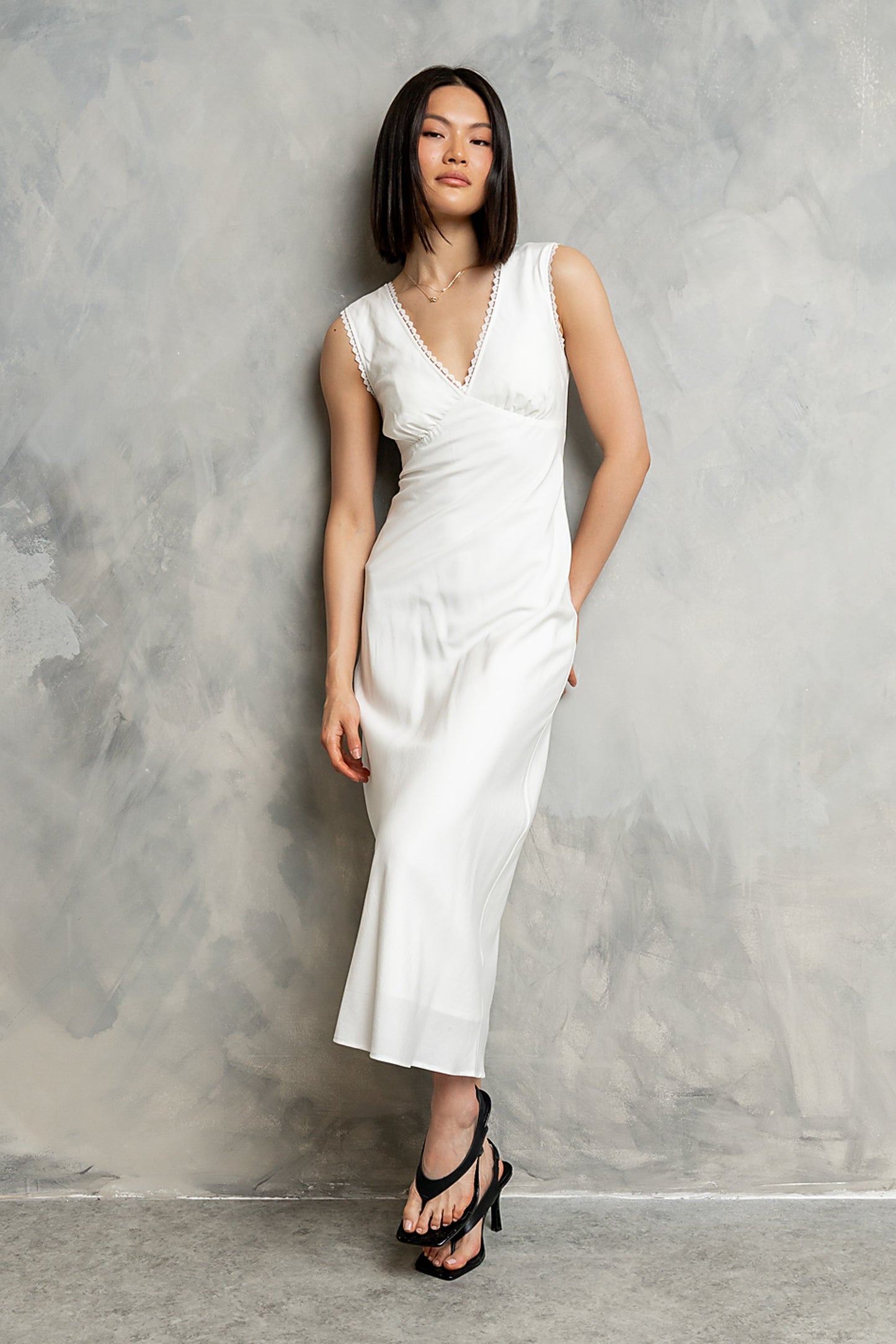 Hailey Lace Trim Maxi Dress in Ivory
