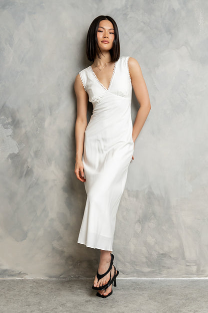 Hailey Lace Trim Maxi Dress in Ivory