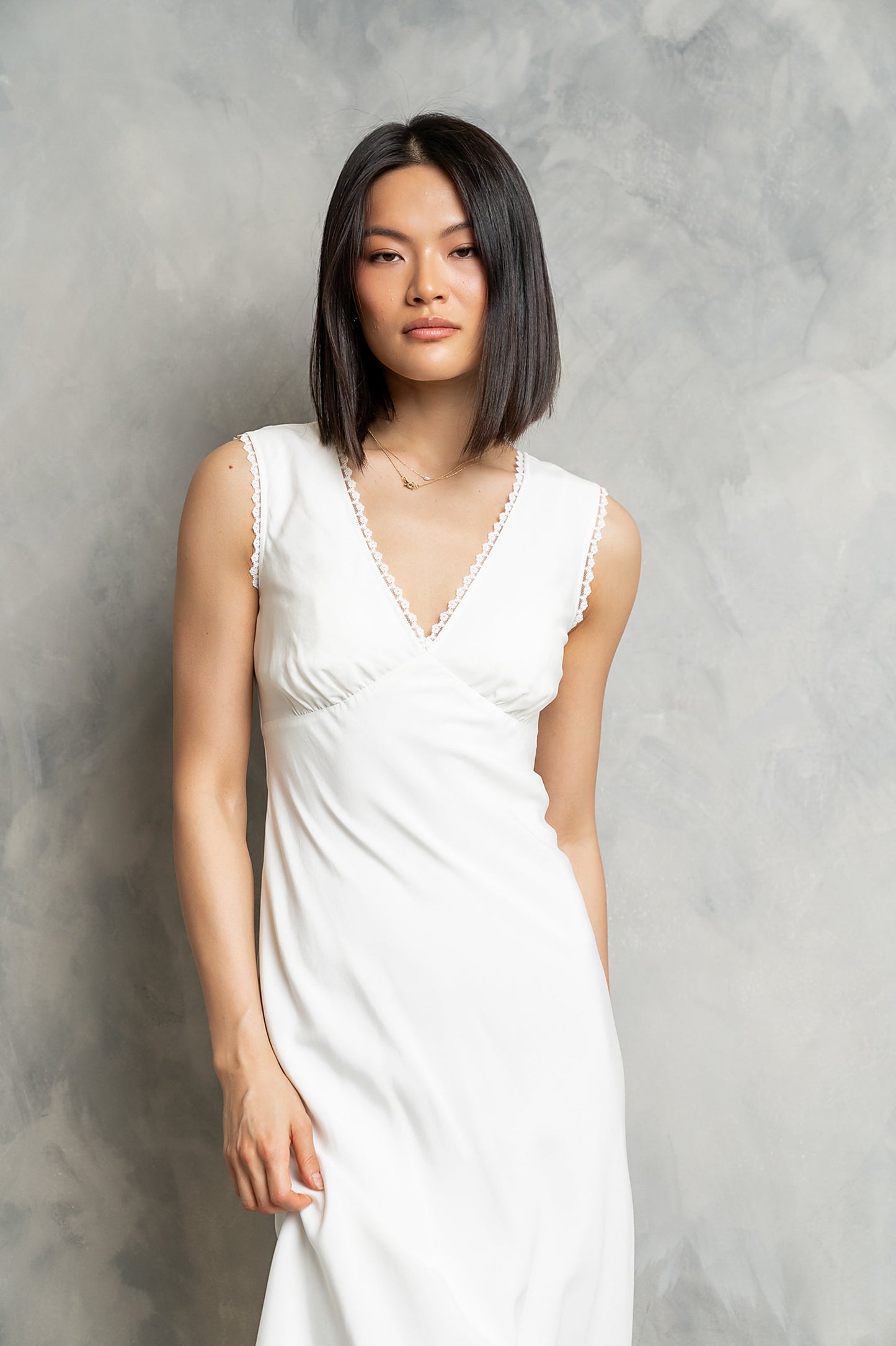 Hailey Lace Trim Maxi Dress in Ivory