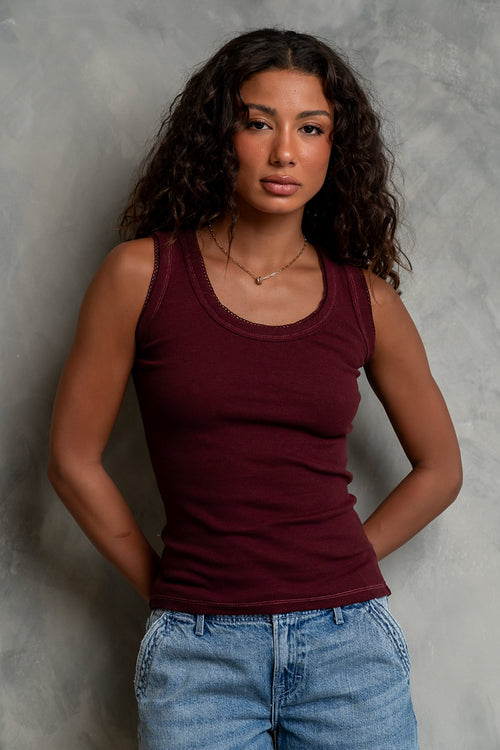 Daniella Ribbed Tank in Wine