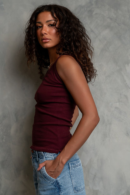Daniella Ribbed Tank in Wine