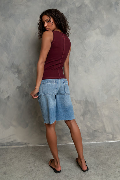 Daniella Ribbed Tank in Wine