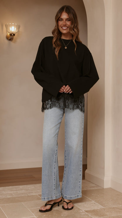 Javi Long Sleeve Lace Top - Black