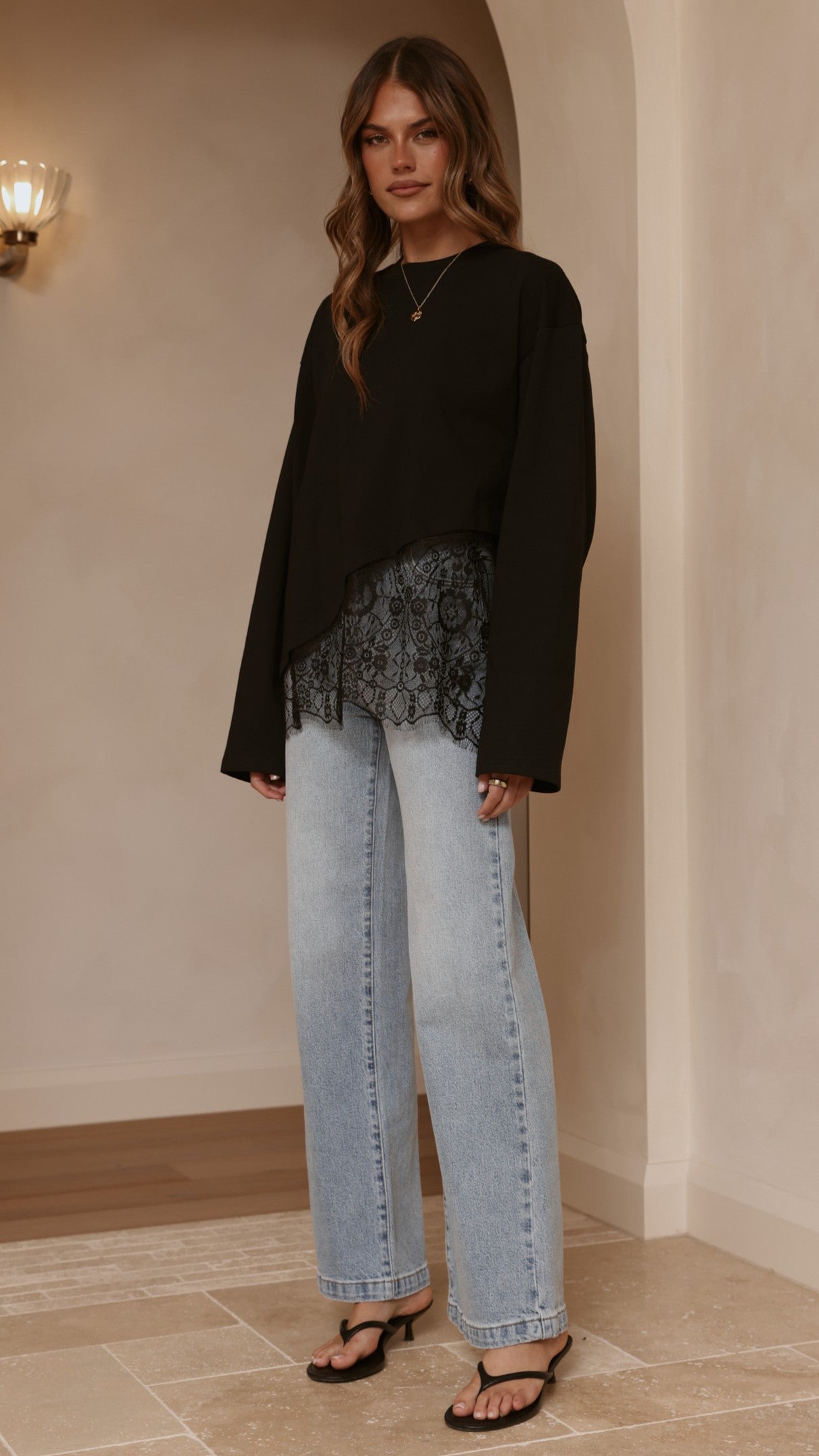 Javi Long Sleeve Lace Top - Black
