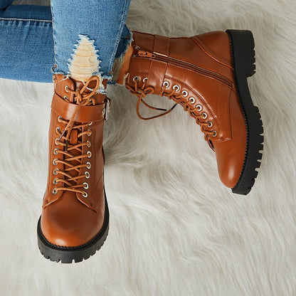 Buckle Combat Leather Boots