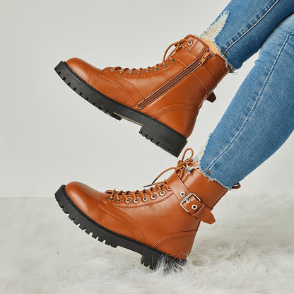 Buckle Combat Leather Boots