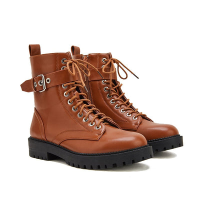 Buckle Combat Leather Boots