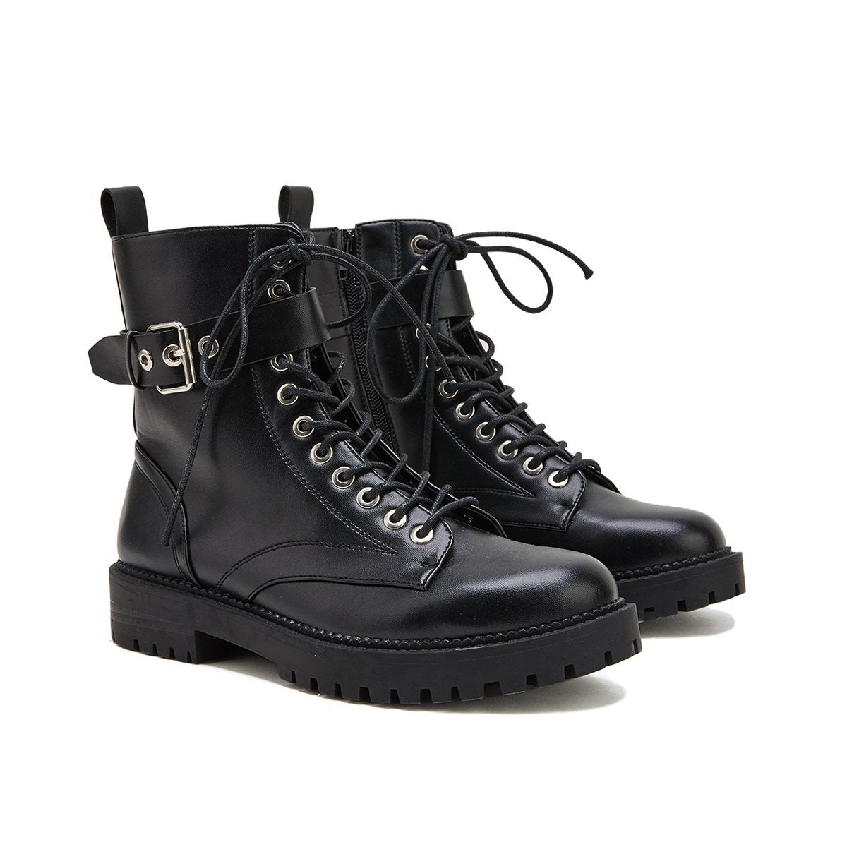 Buckle Combat Leather Boots