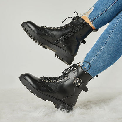 Buckle Combat Leather Boots