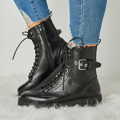 Buckle Combat Leather Boots