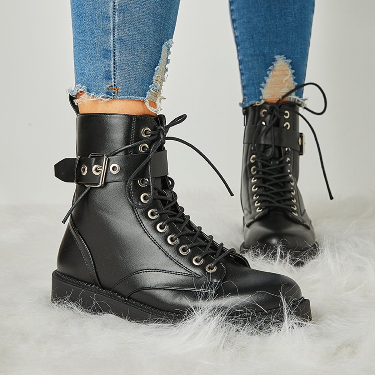 Buckle Combat Leather Boots
