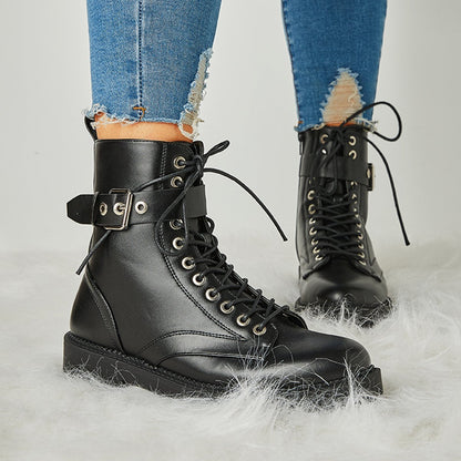 Buckle Combat Leather Boots