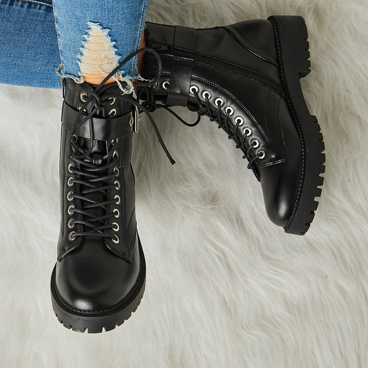 Buckle Combat Leather Boots