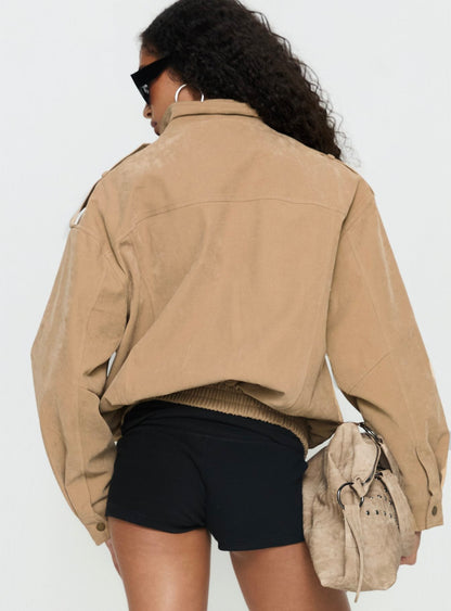 Double Life Funnel Neck Cargo Jacket Beige