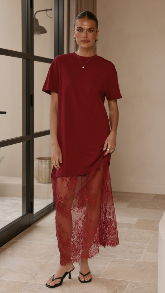 Adora T-Shirt Maxi Dress - Wine
